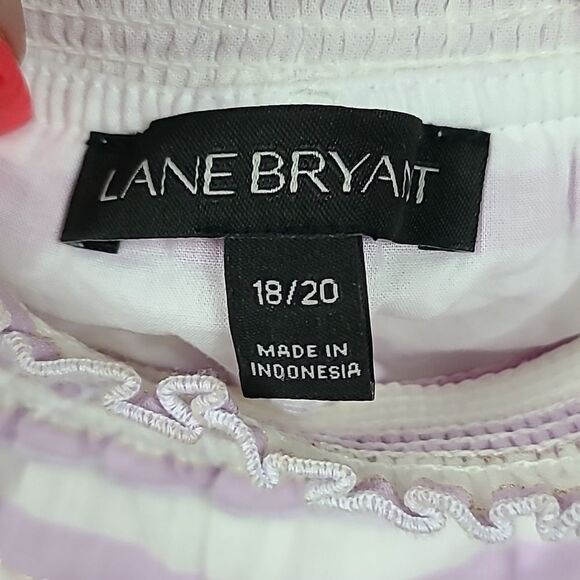 Lane Bryant 18/20 Off the Shoulder Flutter Sleeve Smocked Lavender Stripe Blouse - Picture 9 of 11